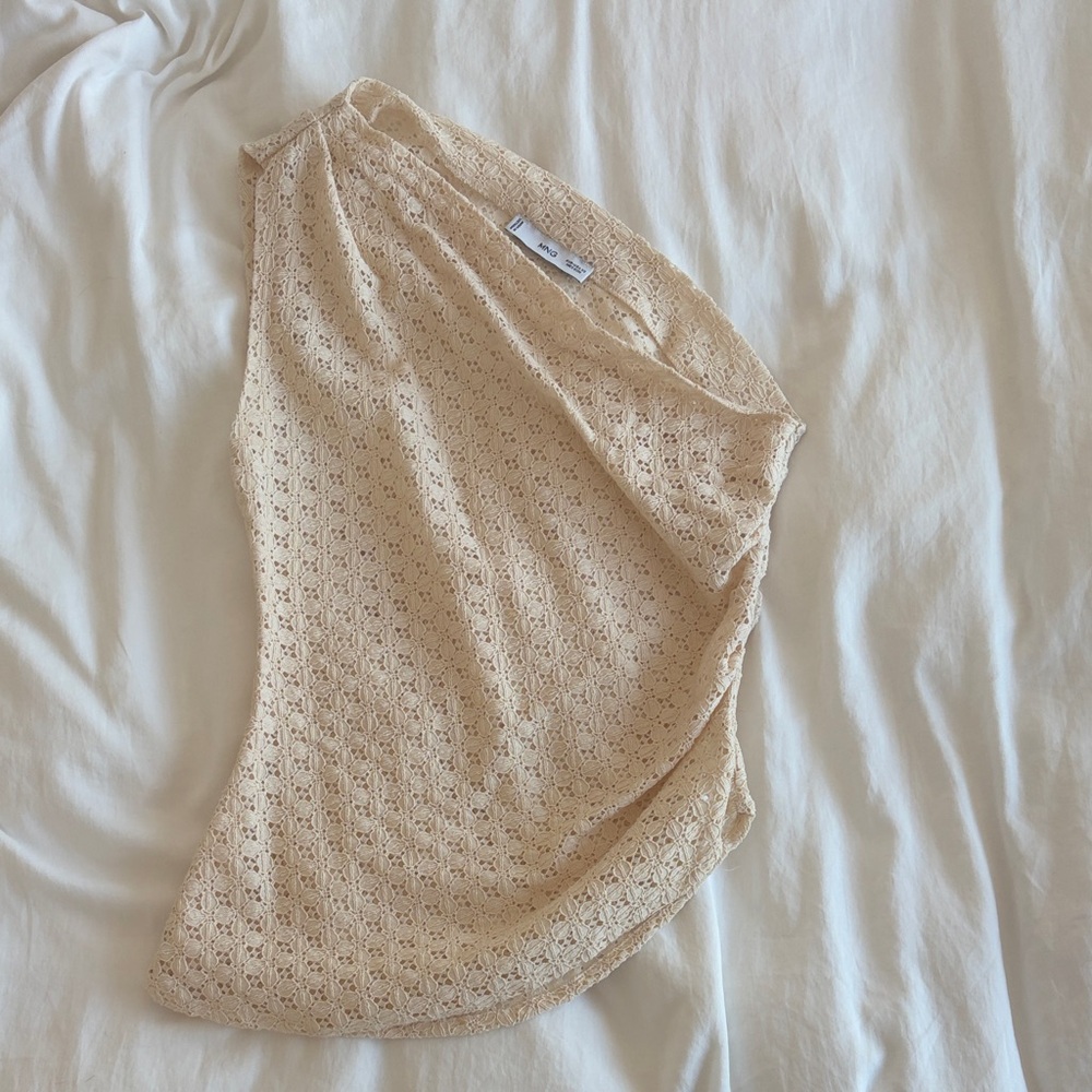 Crochet One-Shoulder Cotton Mango Top